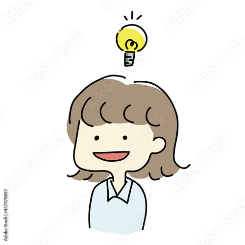 アイデアが浮かんだ女の子の上半身