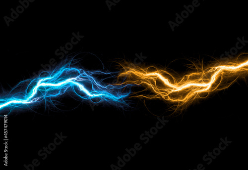 Fire and ice electrical lightning background, abstract power and plasma