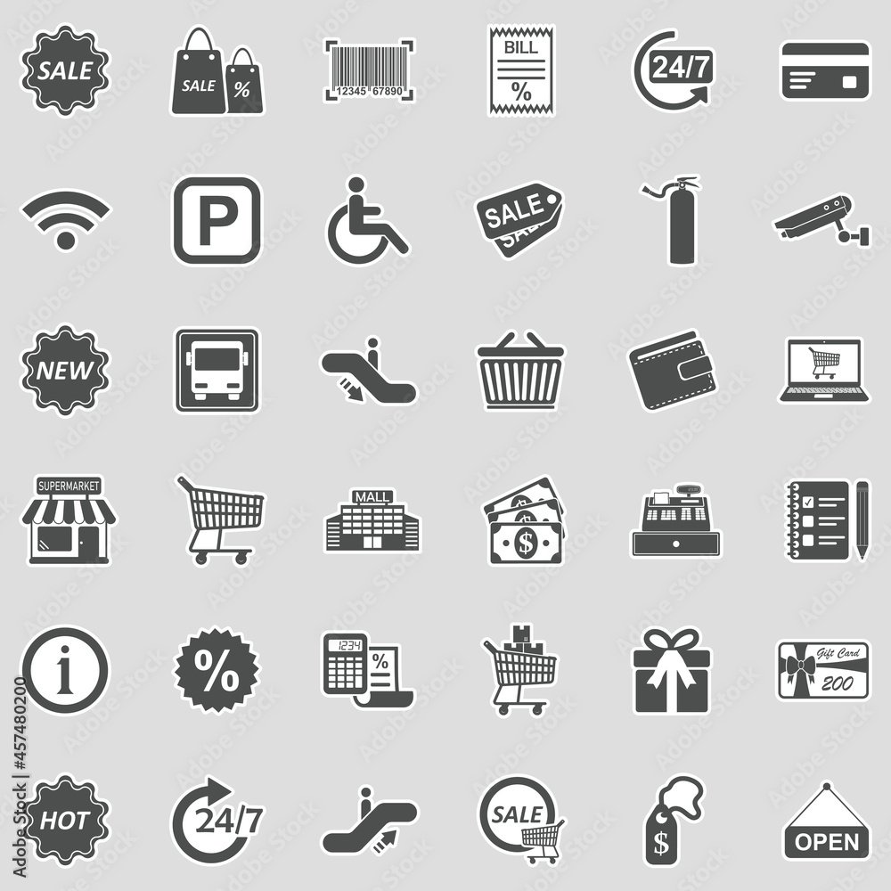 Supermarket Icons. Sticker Design. Vector Illustration. Supermarket Icons. Sticker Design. Vector Illustration.