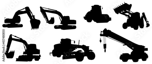 Backhoe excavator Logo element vector set. Excavator heavy equipment silhouette vector for construction company.