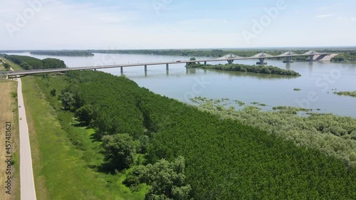 Aerial view of Vidin - Calafat bridge over Danube river between Romania and Bulgaria photo