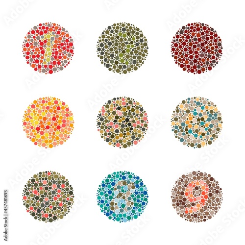 Vector graphic of color blind test number. Ishihara Test daltonism color blindness disease perception test number blindness test set. photo