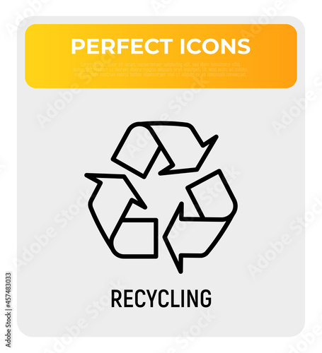 Recycle sign, three arrows in circle thin line icon. Modern vector illustration.