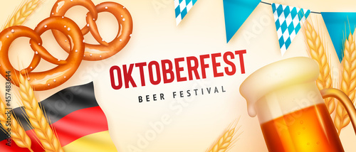 Festive oktoberfest horizontal background. Realistic oktoberfest event elements. Vector illustration