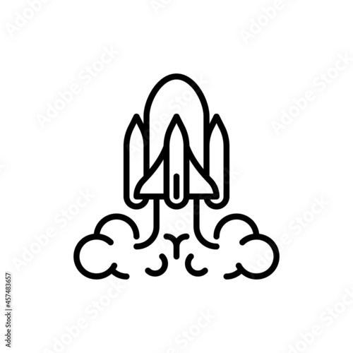 Release, startup thin line icon. Modern vector illustration of rocket.