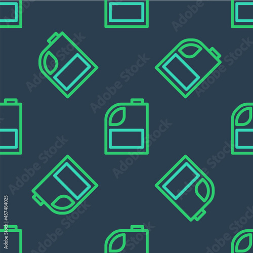 Line Canister for motor machine oil icon isolated seamless pattern on blue background. Oil gallon. Oil change service and repair. Engine oil sign. Vector