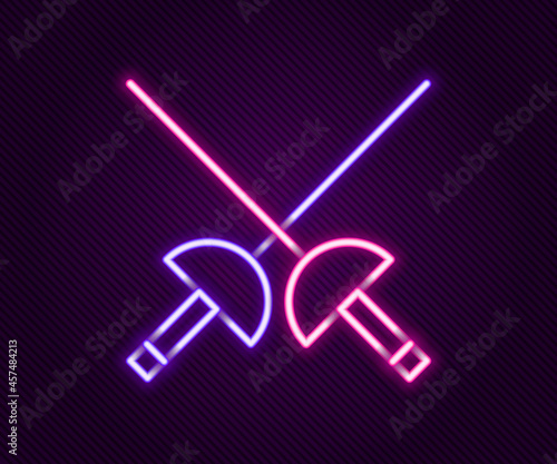 Glowing neon line Fencing icon isolated on black background. Sport equipment. Colorful outline concept. Vector