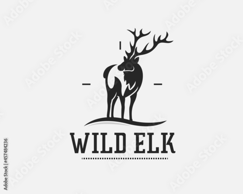black silhouette elk deer moose antelope buck stand drawn art logo template illustration photo