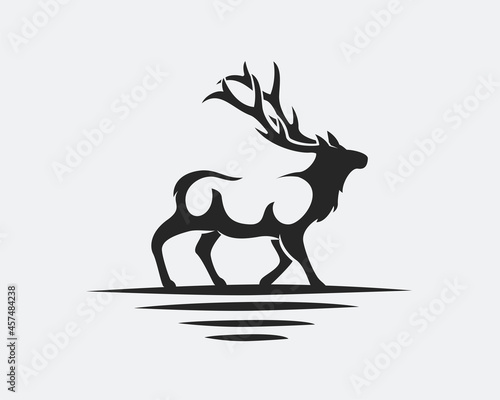 black silhouette elk deer moose antelope buck walking drawn art logo template illustration photo