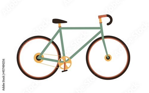 Fixed-gear city bike in vintage 1970s style. Single-speed retro road bicycle with chain, frame and cog wheel. Urban racer. Flat vector illustration of fixie cycle isolated on white background photo