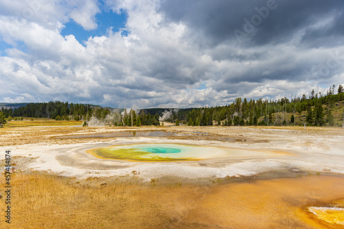 Beautiful Colorful Thermal Pool In The Landscape Of Yellowstone National Park