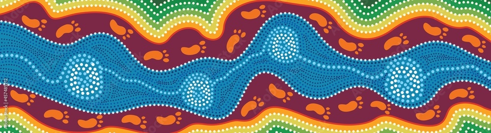 River and land aboriginal landscape art