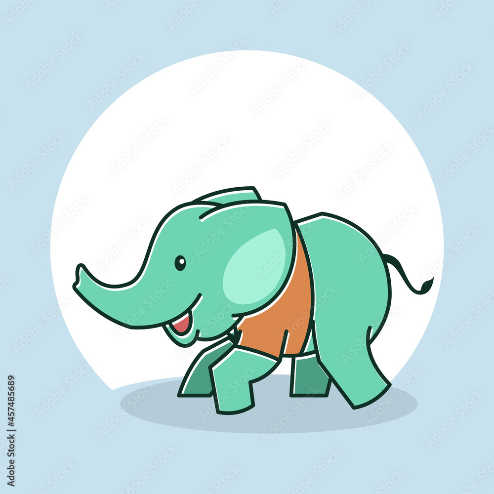 Cute Baby Elephant Happy Friendly Standing Running Cartoon Character