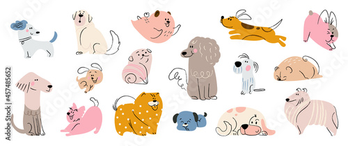 Tableau sur toile Cute dogs doodle vector set