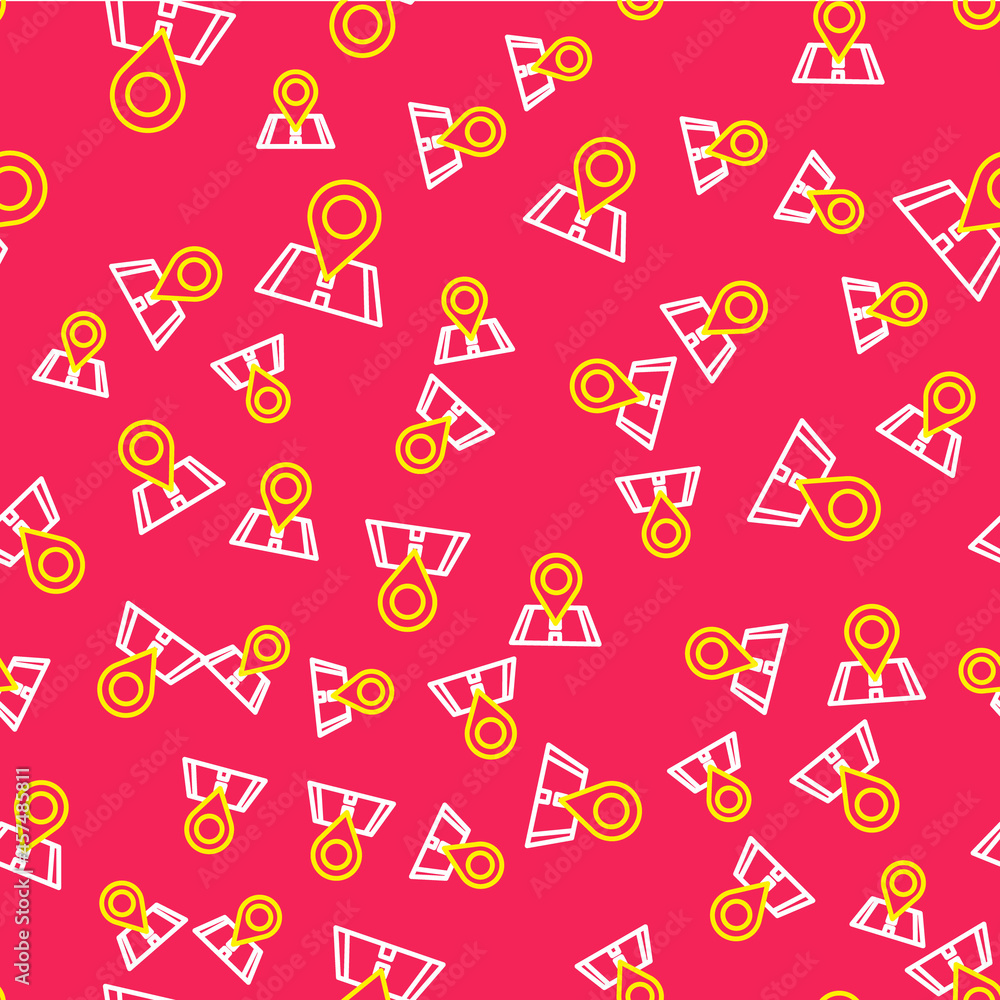 Line Map pin icon isolated seamless pattern on red background. Navigation, pointer, location, map, gps, direction, place, compass, search concept. Vector Line Map pin icon isolated seamless pattern on red background. Navigation, pointer, location, map, gps, direction, place, compass, search concept. Vector
