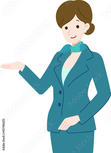 案内するポーズの女性のコンシェルジュ