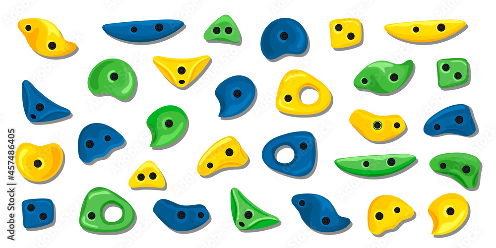 climbing wall hooks. Grips for climbing in the gym, imitation of a rock. cartoon style climbing wall hooks. Grips for climbing in the gym, imitation of a rock. cartoon style