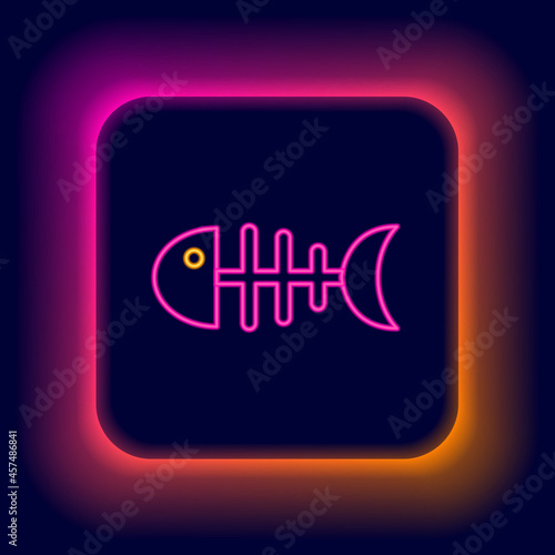 Glowing neon line Fish skeleton icon isolated on black background. Fish bone sign. Colorful outline concept. Vector