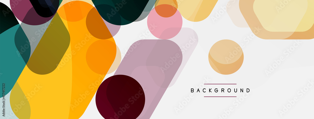 Fototapeta Color bubbles and rounded geometric shapes on white. Vector geometric minimal abstract background for wallpaper, banner, background, landing page