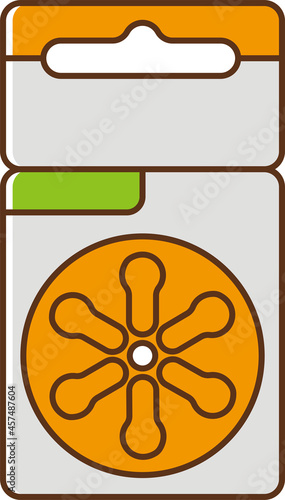 Illustration of a orange hearing aid battery 13 size