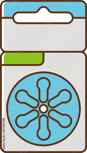 Illustration of a light blue hearing aid battery 675 size