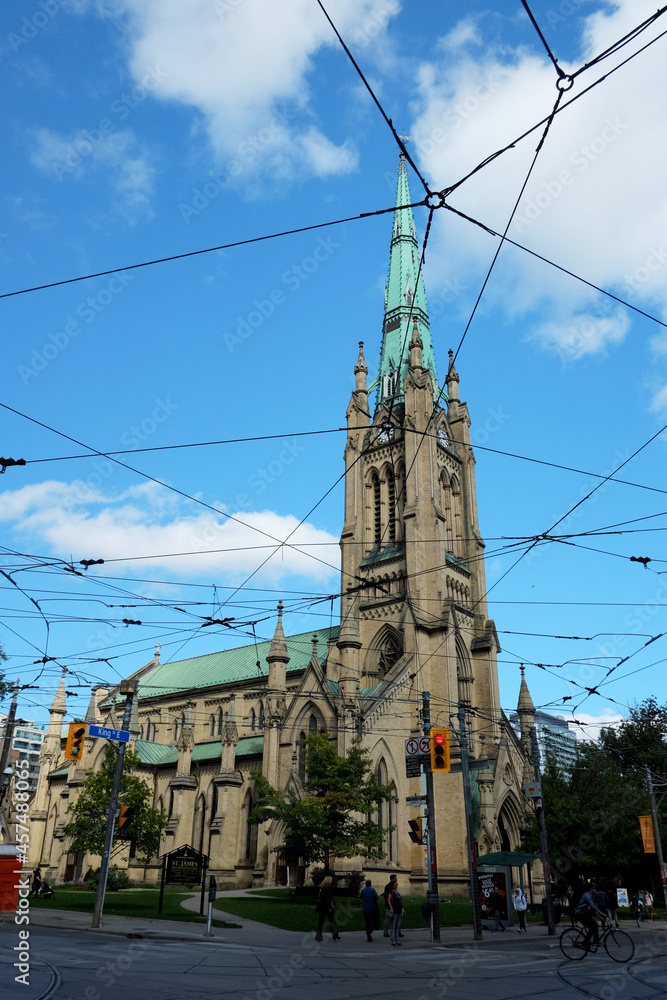 Obraz premium Church and electric wires. Toronto, Canada.