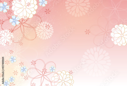 ピンクの桜と菊の和柄背景