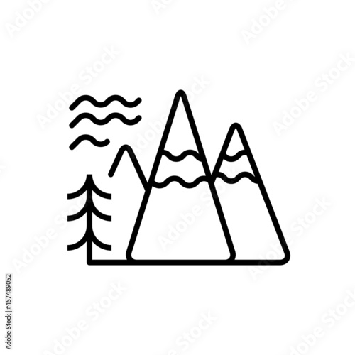 Vector illustration of line icon design. Mountain icon. Suitable for use in applications, websites, social media, brochures, etc
