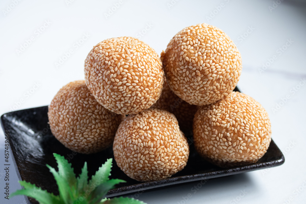 sesame balls with Sweet Red Bean Paste, Thai dessert sesame balls with Sweet Red Bean Paste, Thai dessert