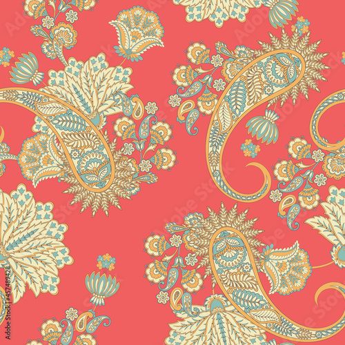 Paisley Floral oriental ethnic Pattern. Vector Seamless Ornamental Indian fabric patterns.