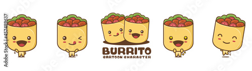 cute burrito mascot, food cartoon illustration, with different facial expressions and poses