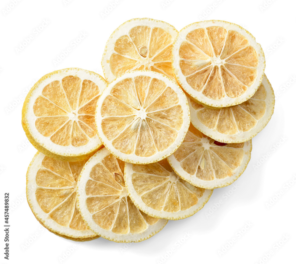 dried lemon slices isolated on the white background, top view dried lemon slices isolated on the white background, top view