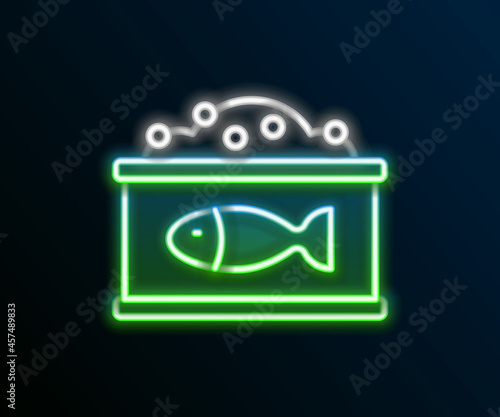 Glowing neon line Tin can with caviar icon isolated on black background. Colorful outline concept. Vector