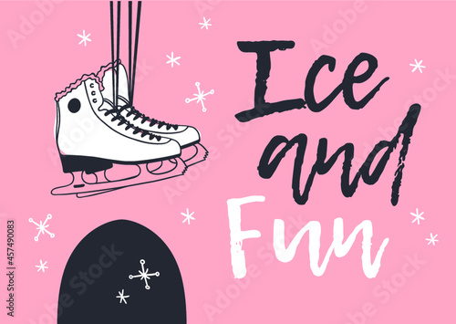 Actual fashion illustration skates. Hand drawn Ice Skating Things isolated on white. Winter Sport vector background. Original doodle style drawing. Creative ink art work