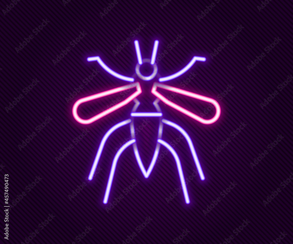 Glowing neon line Mosquito icon isolated on black background. Colorful outline concept. Vector Glowing neon line Mosquito icon isolated on black background. Colorful outline concept. Vector