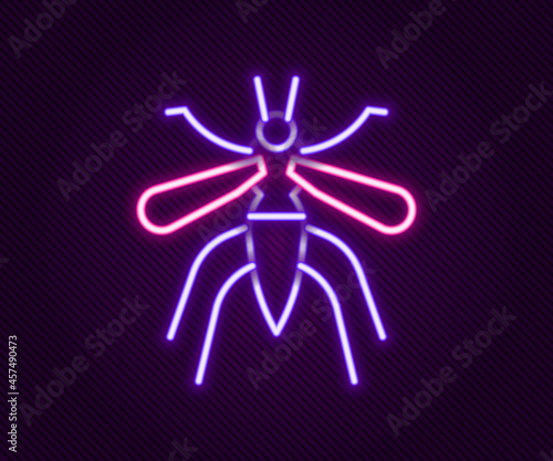 Glowing neon line Mosquito icon isolated on black background. Colorful outline concept. Vector
