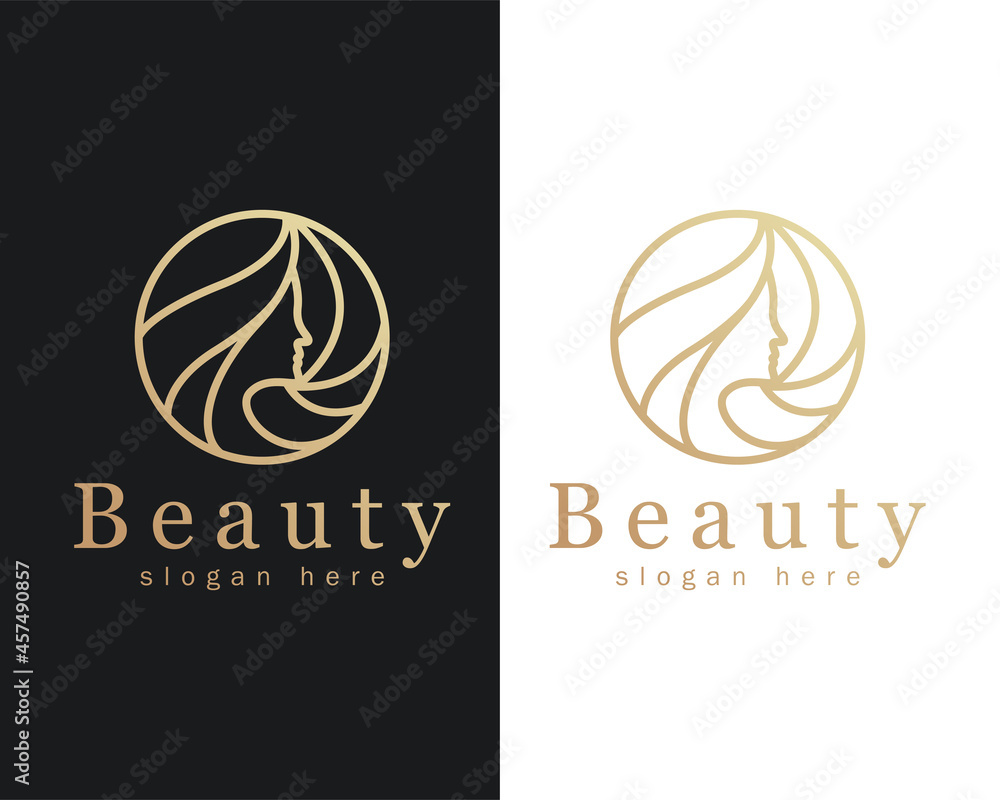 beauty logo creative salon hair care line art emblem circle women