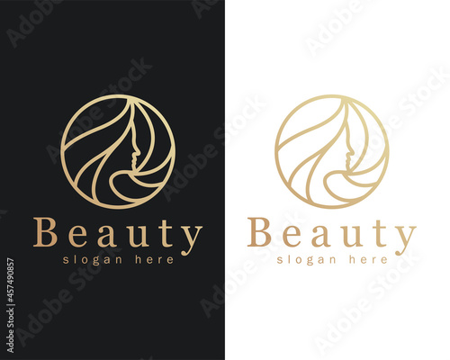 beauty logo creative salon hair care line art emblem circle women