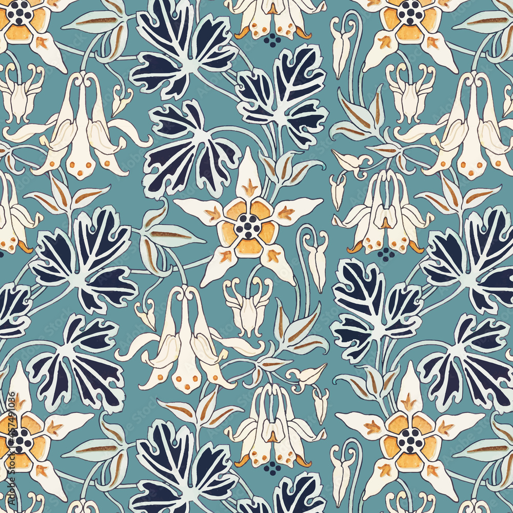 Art nouveau columbine flower vector pattern design resource