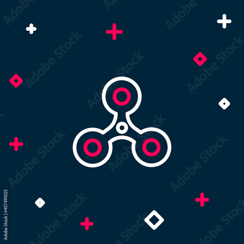 Line Fidget spinner icon isolated on blue background. Stress relieving toy. Trendy hand spinner. Colorful outline concept. Vector