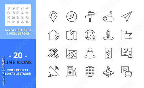 Line icons about navigation. Technology concept. Pixel perfect 64x64 and editable stroke