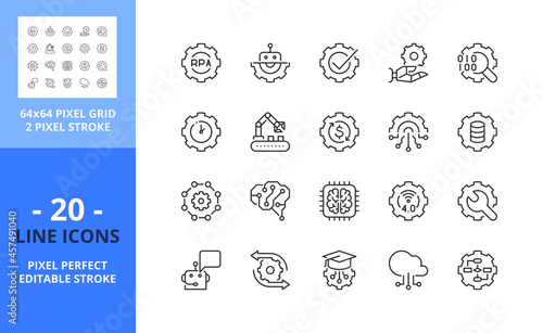 Line icons about robotic process automation. Pixel perfect 64x64 and editable stroke