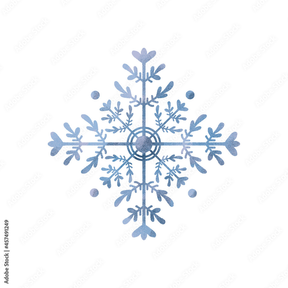 Winter blue snowflake on white background.