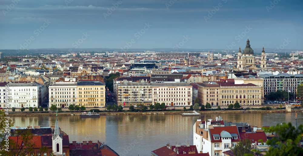 Pest riverfront of Budapest city