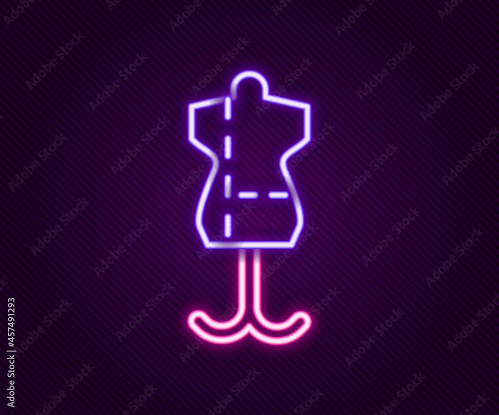 Glowing neon line Mannequin icon isolated on black background. Tailor dummy. Colorful outline concept. Vector Glowing neon line Mannequin icon isolated on black background. Tailor dummy. Colorful outline concept. Vector