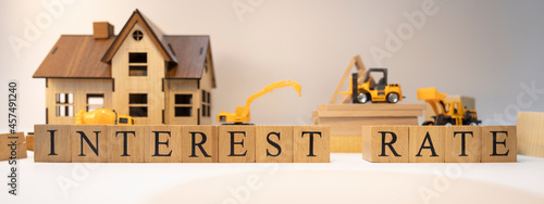 Interest rate was created from wooden cubes. Finance and Banking.