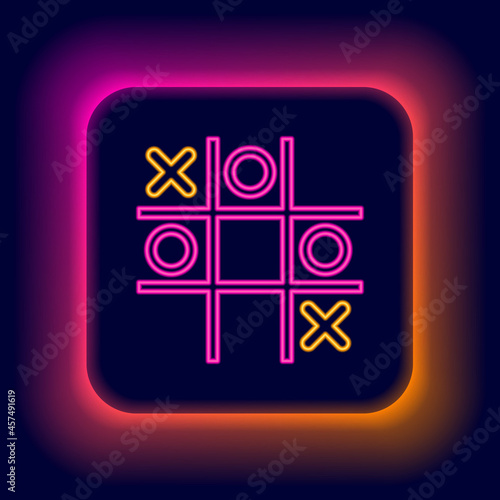 Glowing neon line Tic tac toe game icon isolated on black background. Colorful outline concept. Vector
