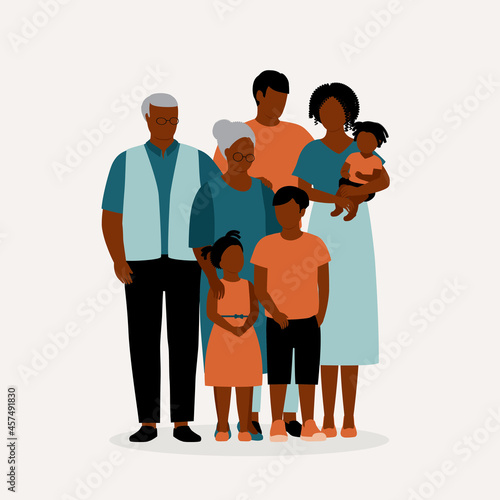Portrait Of Multi-Generation Black Family. Black Family In Different Generations. Grandparent, Parent And Children.