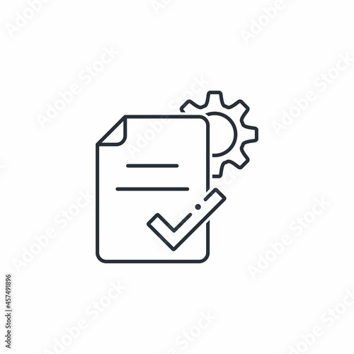 Processed data. Verified document. Vector linear icon isolated on white background.