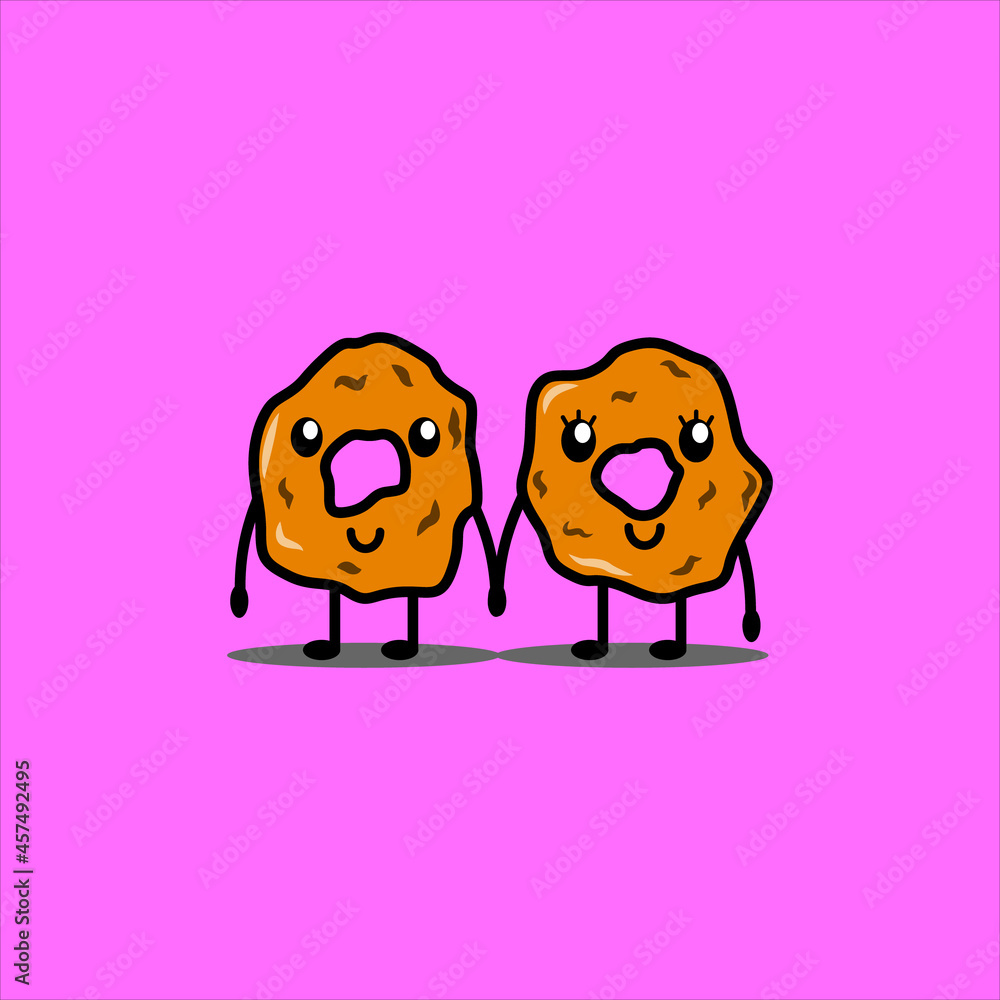 Cute couple onion rings fast food doodle cartoon flat illustration